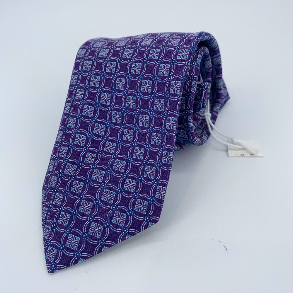 Eton Tie Mens One Size Purple Patterned Silk Classic Fit Necktie Italy Made